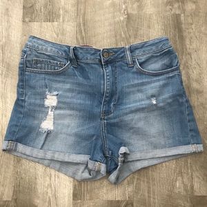 High waisted denim jean shorts